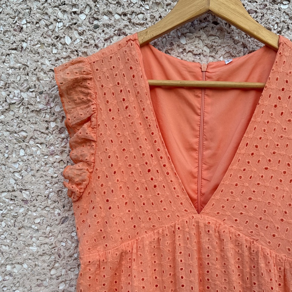 ❣️HOST PICK❣️Eyelet Mini Dress in Tangerine - Picture 4 of 9